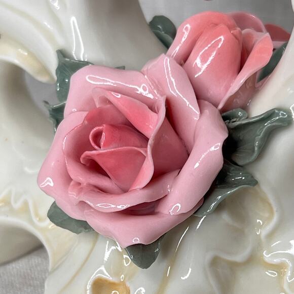 Vintage 30s Karl Ens Porcelain Rose 3 Arm Pair Candlesticks Candelabra Regency - Picture 7 of 15